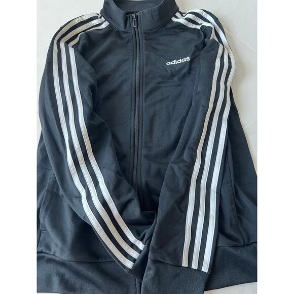Adidas Track Jacket Women’s Size Medium Full Zip Black White Stripes Pockets - Picture 2 of 7